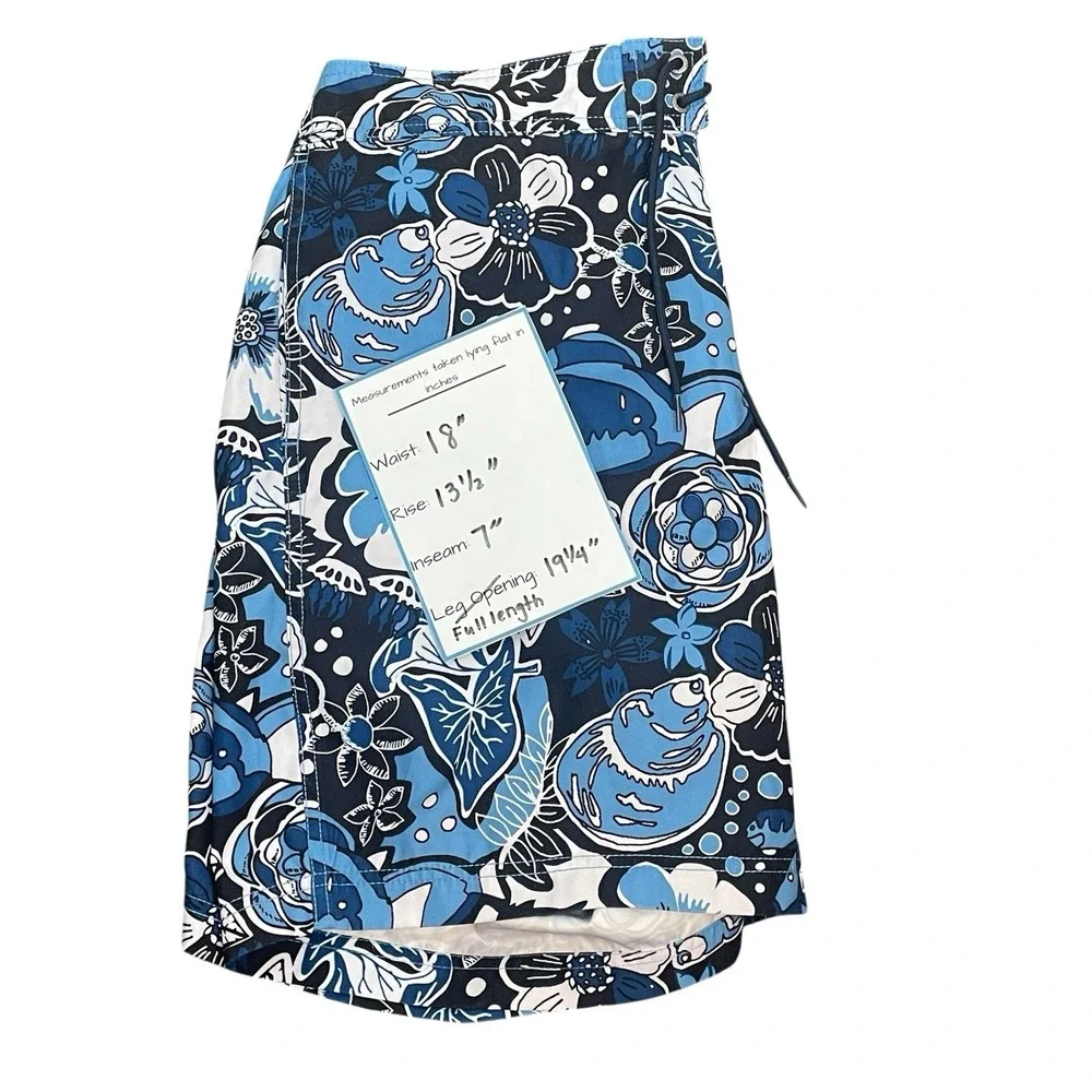 Nautica Mens Blue Tropical Hawaiian Floral Lined Swim Trunks Bathing Suit Size L
